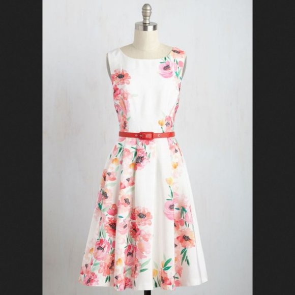 Gorgeous Modcloth L Floral Belted Sleeveless Dress - Picture 1 of 8